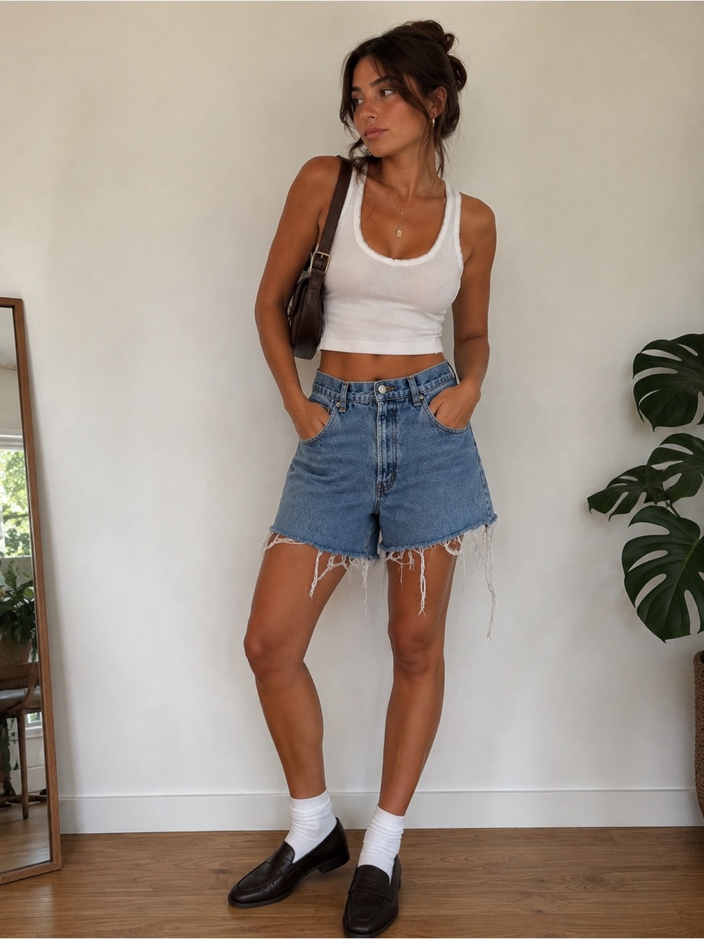 Vintage Rough Wear Light Blue Denim Shorts with RW Button